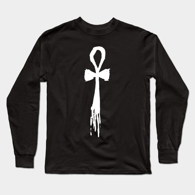 Dark and Gritty Ankh (white) Long Sleeve T-Shirt by MacSquiddles